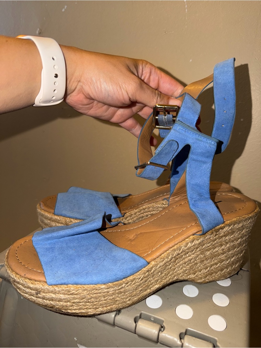 Blue Suede Espadrille Wedge Sandals